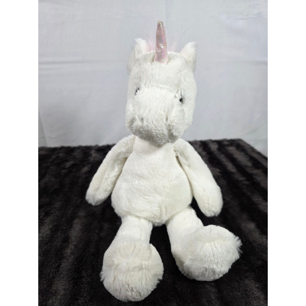 Pinky White Unicorn Plush Stuffed Animal Pastel Rainbow Mane Iridescent Horn